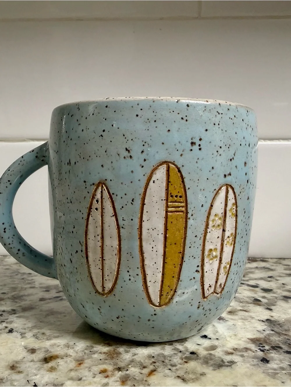 Handmade ceramic surfboard mug